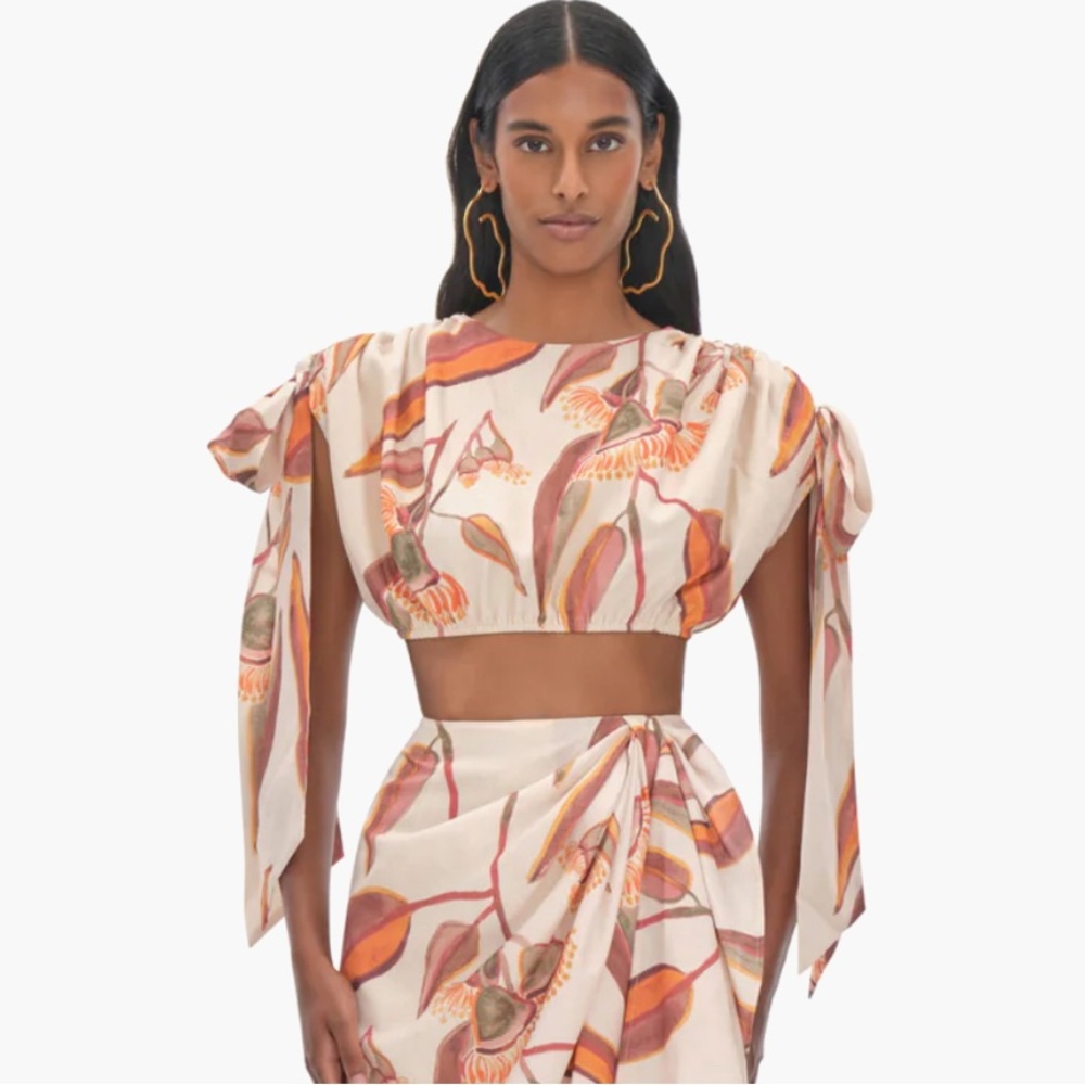 Andrea Iyamah Floral Crop Top - Cream and Orange